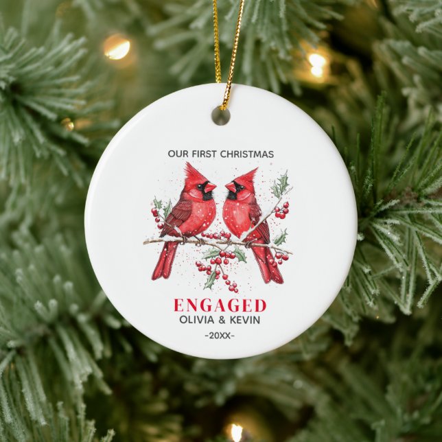 First Christmas engaged married red cardinals Ceramic Tree Decoration (Tree)
