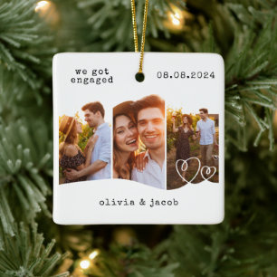 First Christmas Engaged Minimalist Photo Ceramic Ornament