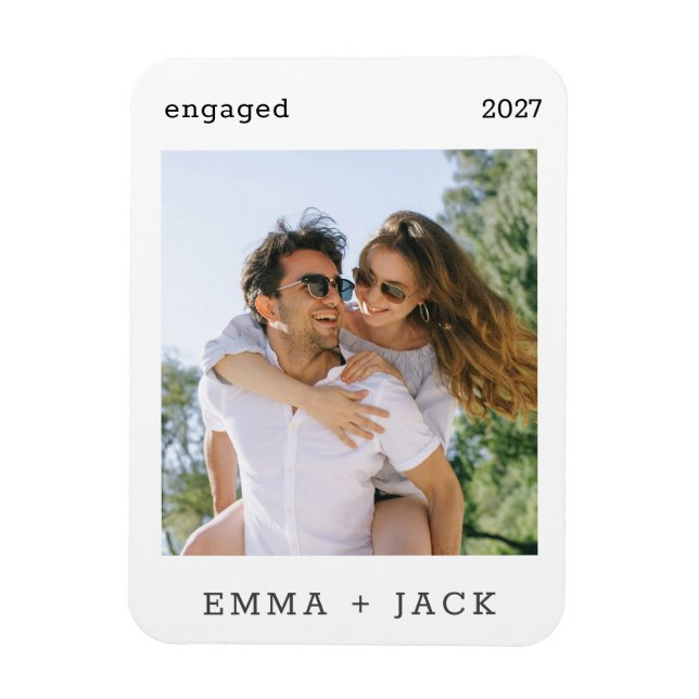 First Christmas Engaged Modern Minimalist Photo Magnet (Vertical)