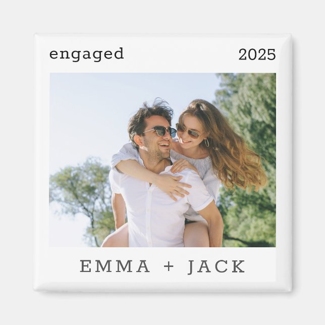 First Christmas Engaged Modern Minimalist Photo Magnet (Front)