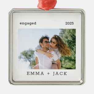 First Christmas Engaged Modern Minimalist Photo Metal Tree Decoration