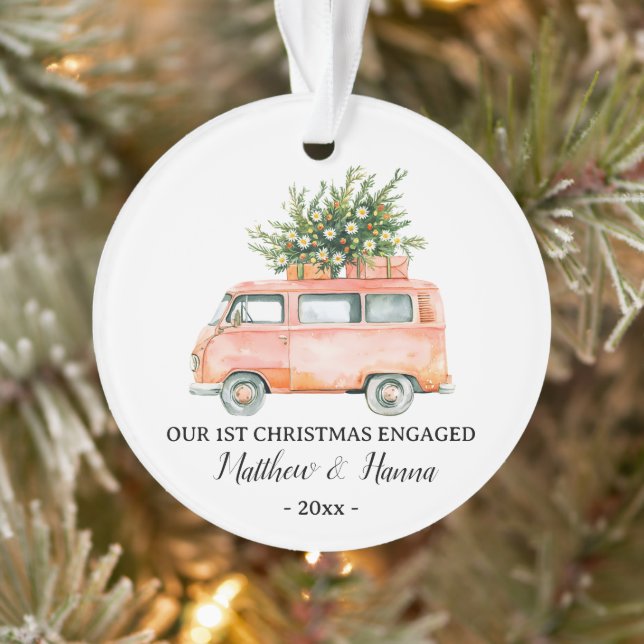 First Christmas engaged or married grunge van Ornament (Tree)