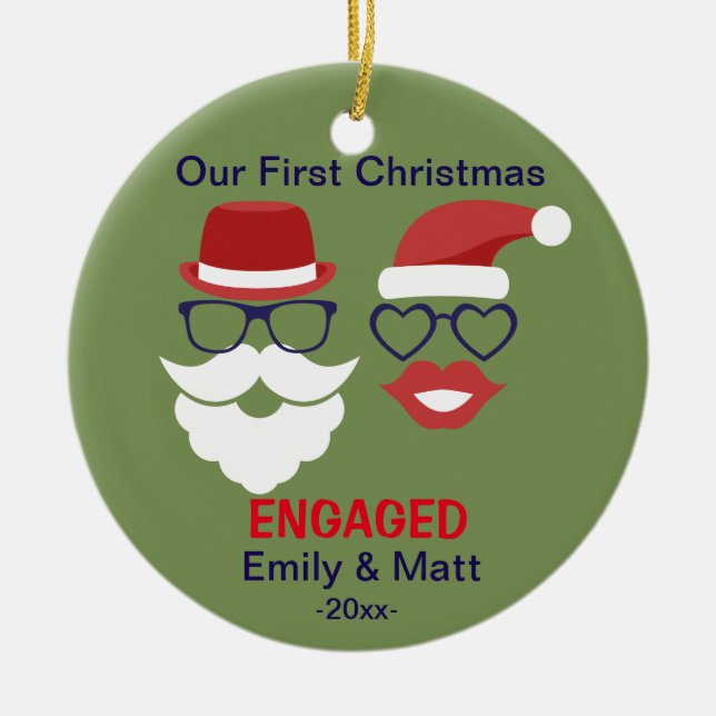 First Christmas engaged ornament - moustache lips (Front)