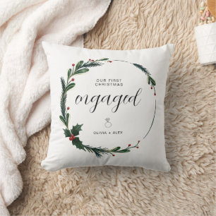First Christmas Engaged Personalised Couple Gift  Cushion