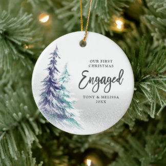 First Christmas Engaged Personalised Pine Trees Ceramic Tree Decoration