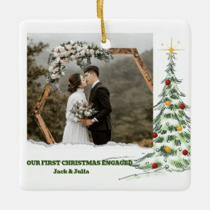 First Christmas Engaged Photo Ceramic Ornament