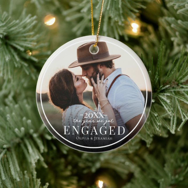 First Christmas Engaged Photo  Ceramic Tree Decoration (Tree)