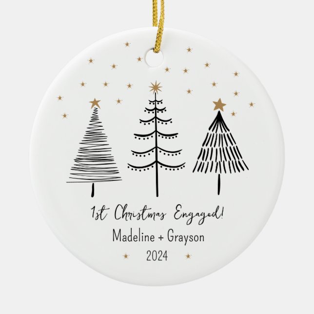 First Christmas Engaged Photo Christmas Ceramic Tree Decoration (Front)