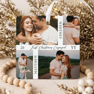 First Christmas Engaged Photo Collage Engagement Metal Tree Decoration
