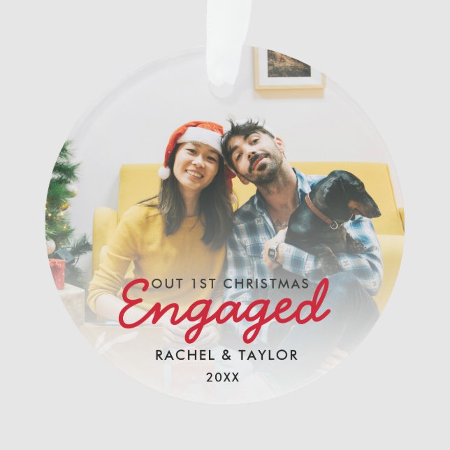 First Christmas Engaged Photo Couple Ornament (Front)