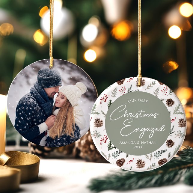 First Christmas Engaged Photo Engagement Ceramic Tree Decoration (Creator Uploaded)