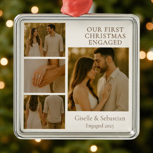 First Christmas Engaged Photo Engagement Collage  Metal Tree Decoration