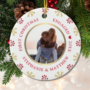 First Christmas Engaged Photo Festive Holiday Ceramic Tree Decoration