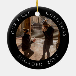 First Christmas Engaged Photo Keepsake Ceramic Tree Decoration