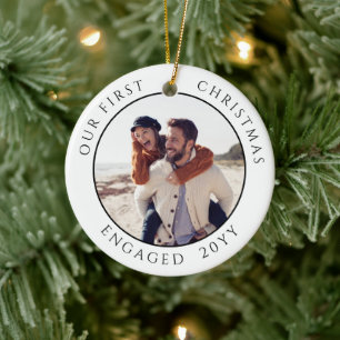 First Christmas Engaged Photo Keepsake Ceramic Tree Decoration