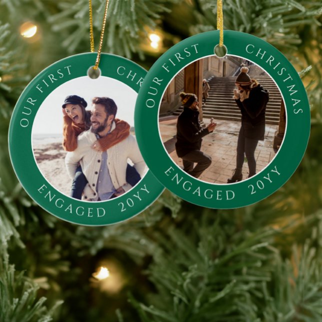 First Christmas Engaged Photo Keepsake Ceramic Tree Decoration (Creator Uploaded)