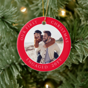 First Christmas Engaged Photo Keepsake Ceramic Tree Decoration