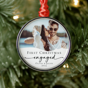 First Christmas Engaged Photo Keepsake Metal Tree Decoration