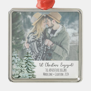 First Christmas Engaged Photo Metal Tree Decoration