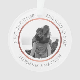 First Christmas Engaged Photo Modern Elegant Ornament