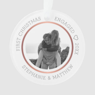 First Christmas Engaged Photo Modern Elegant Ornament