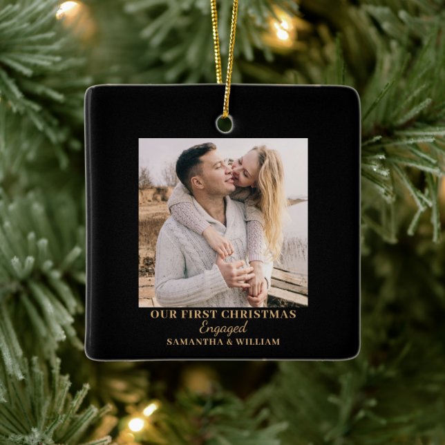First Christmas Engaged Photo Name Ornament (Tree)