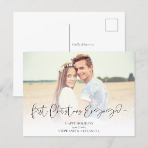First Christmas Engaged Photo Overlay Names  Holiday Postcard