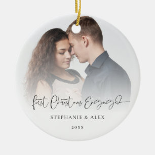 First Christmas Engaged Photo Overlay Names Year Ceramic Tree Decoration
