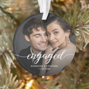 First Christmas engaged Photo Overlay Ornament