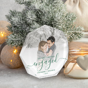 First Christmas Engaged Photo Pine Green Script