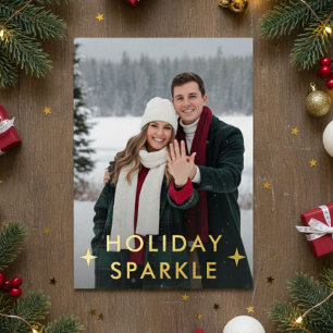 First Christmas Engaged Photo Red Foil Holiday Card