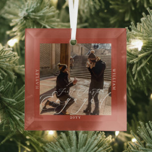 First Christmas Engaged Photo Terracotta Glass Tree Decoration