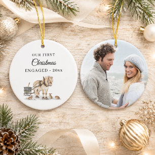 First Christmas Engaged Photo Winter Horse Ceramic Tree Decoration