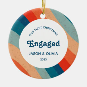 First Christmas Engaged Psychedelic Wavy Photo Ceramic Tree Decoration