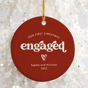 First Christmas Engaged   Red and White with Heart Ceramic Tree Decoration