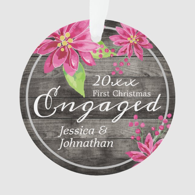 First Christmas Engaged Rustic Floral Ornament (Front)