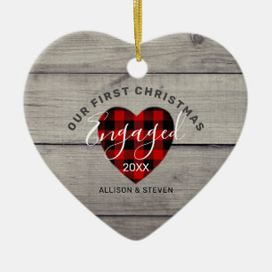 First Christmas Engaged Rustic Heart Customized Ceramic Tree Decoration