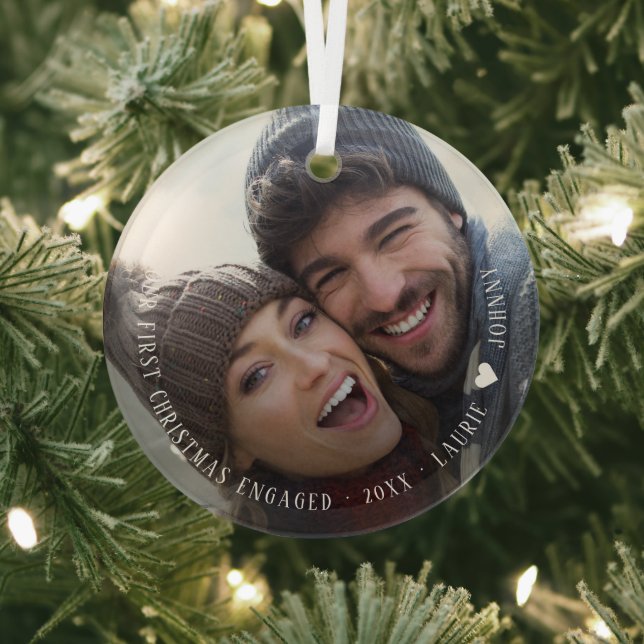 First Christmas Engaged Script Photo Ceramic Glass Tree Decoration (Insitu)