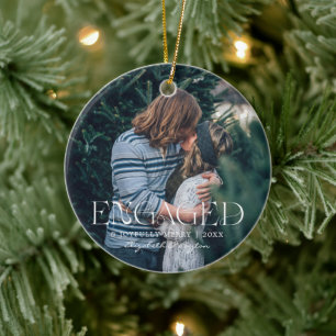 First Christmas Engaged   Sentimental Photo  Ceramic Tree Decoration