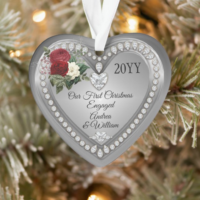 First Christmas Engaged Silver Diamonds Keepsake Ornament (Tree)