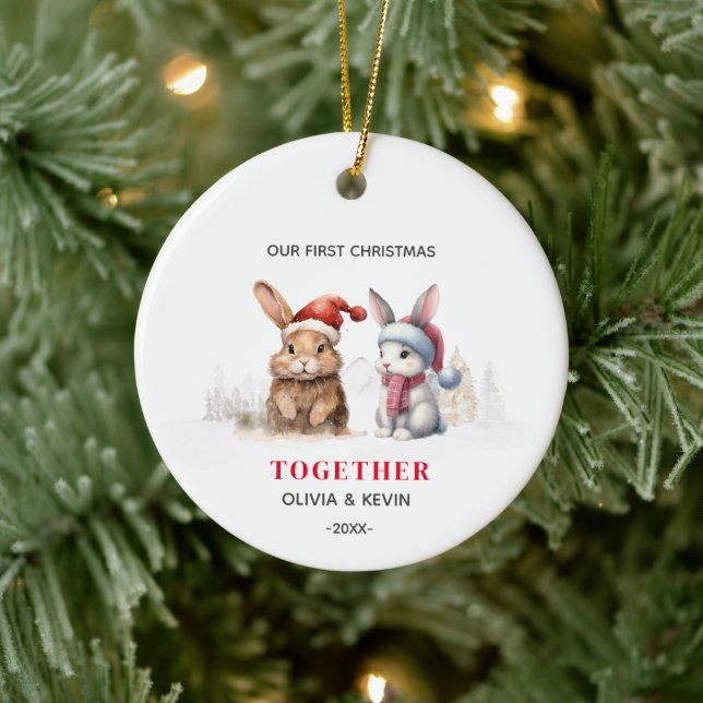 First Christmas engaged together bunnies Ceramic Tree Decoration (Tree)