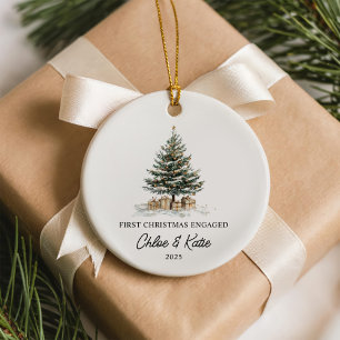 First Christmas Engaged Watercolor Christmas Tree Ceramic Tree Decoration