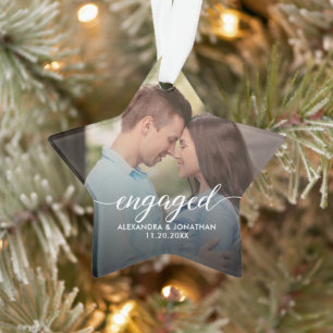 First Christmas Engaged White overlay Custom Photo Ornament