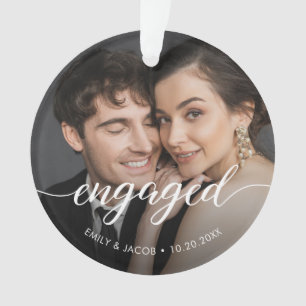 First Christmas Engaged White overlay Custom Photo Ornament