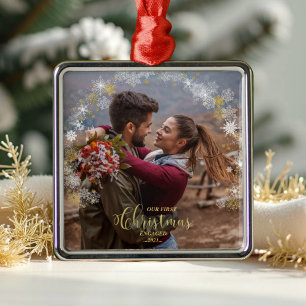 First Christmas Engaged Wreath Gilded Engagement Metal Tree Decoration