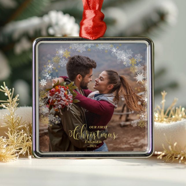 First Christmas Engaged Wreath Gilded Engagement Metal Tree Decoration (Creator Uploaded)