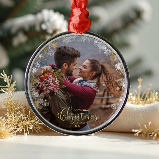 First Christmas Engaged Wreath Gilded Engagement Metal Tree Decoration (Creator Uploaded)
