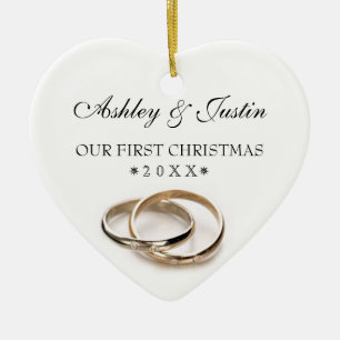 First Christmas Entwined Wedding Rings Ceramic Tree Decoration