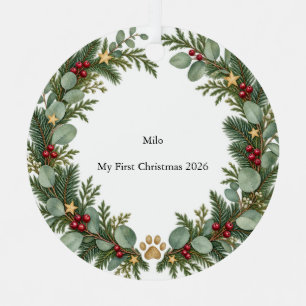 First Christmas Evergreen Metal Circle Tree Decoration