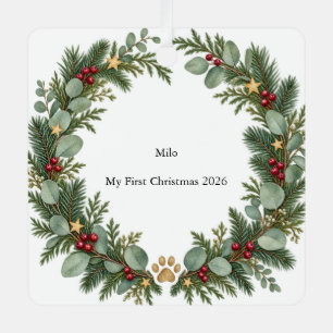 First Christmas Evergreen Metal Square Tree Decoration